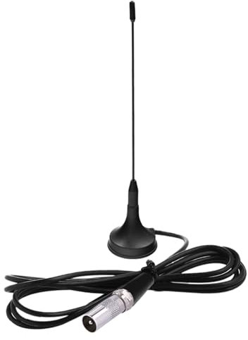 Antenna TV Interna DTA180 - Antenna HDTV Portatile per Digitale Terrestre DTT, DVB-T/DVB-T2, Supporto VHF UHF FM DAB Radio, Base Magnetica, per Casa e Camper,1,5 Metri - Nero