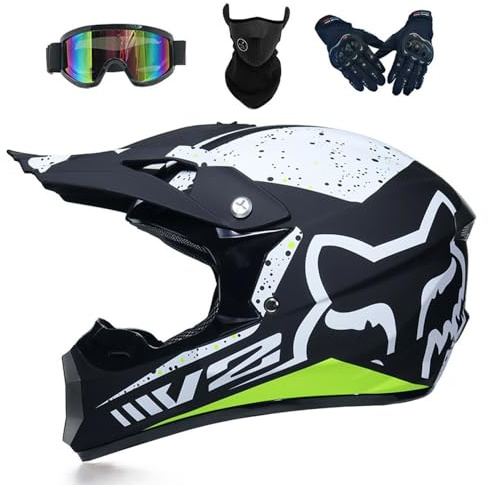 SMTSEC Casque De Moto pour Jeunes Casque De Motocross Enfants Adultes Casques De Cross Tout-Terrain Casque De Moto VTT MX Enduro Casque Intégral avec Lunettes Masque Gants Casque De Descente,Green-L