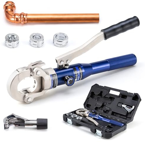 ZOKQSEIF Copper Tube Fittings Hydraulic Pipe Crimping Tool with 1/2,3/4 and 1 Jaw Copper Pipe Press Crimper Pressing Pliers, with Pipe Cutter