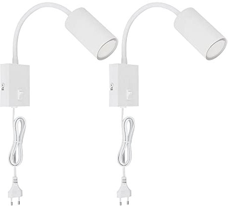 GLOBO Wand- Leselampe für Schlafzimmer Leselampe Wandmontage mit Stecker Wandlampe Schwanenhals, flexibel, Schalter weiß, 1x GU10, LxBxH 32x7x44 cm, 2er Set