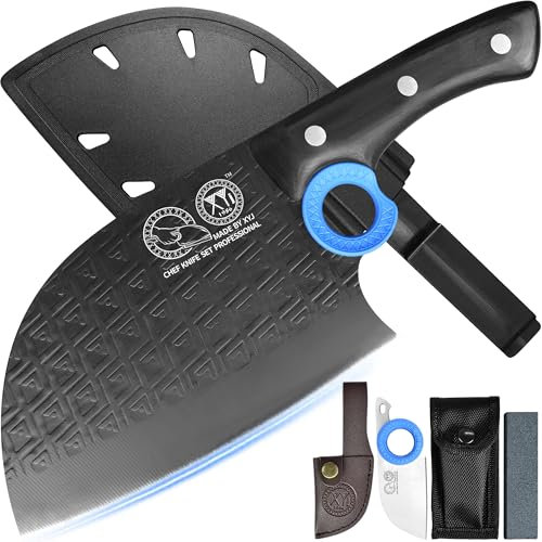 XYJ Authentic Since 1986,Cuchillo de carnicero serbio con estuche,Cuchillo de cocina de chef vegetal,Mango de madera con estuche,para acampar al aire libre