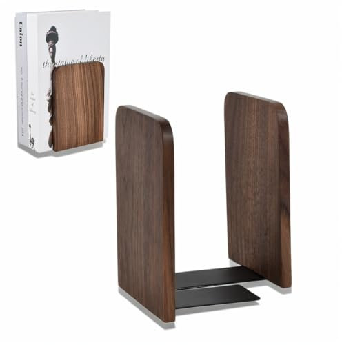 2PCS Black Walnut Wood Bookends, 17x12cm Simple Style Shelf Bookends Organizer for Home, Office, Library, Decoration and Book Stand