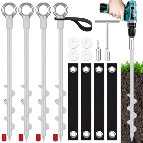 Ensemble de 4 Kit Ancrage Trampoline,Piquets de Tente à Visser,Ancrage au Sol,Ancrage au Sol Portique Piquets de Tente pour Tente de,CampingTrampoline,Auvents, pour Vents Violents