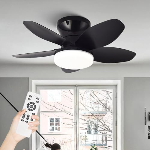 AQLEDY Ventilador Techo Pequeño Con Luz 65cm Silencioso Y Mando Lampara Ventilador Techo Dormitorio 5 Aspas Dc Habitación Pequeña Modernos LED Regulable 6 Velocidades Con Temporizador