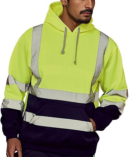 Giacca di avvertimento da uomo con cappuccio, abbigliamento riflettente di sicurezza, felpa con cappuccio, felpa a collo alto, giacca di avvertimento softshell, Verde (S03), M