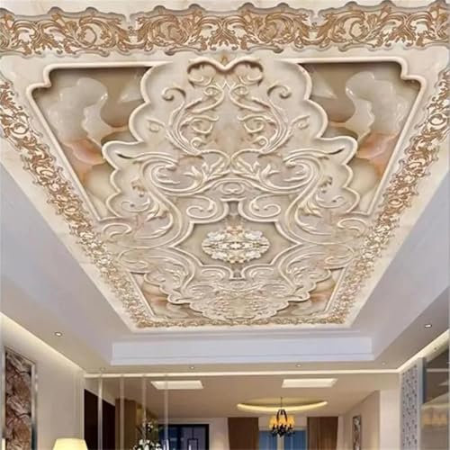 JCSMKFQ Self Adhesive Ceiling Mural 3D Living Room Wallpaper Relief Rose Flower Sandstone Interior Bedroom Art Decoration Sticker