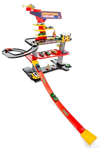 MOLTO | Parking de Juguete Downtown 3 Plantas – Estación de Servicio, Elevador, Lavadero – Parking Infantil con Rampa de Alta Velocidad