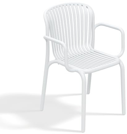 Ferne Gartenstuhl Kunststoff mit Armlehne Brene White Bistrostuhl max. Belastung 110 kg leicht stapelbar
