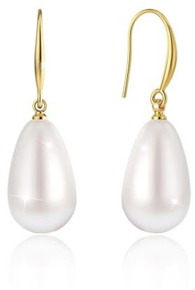 Boucle D'oreille Perle Femme, Élégant Boucles D'oreilles Pendantes Perles, Doux Boucle d Oreille Perle Blanche Pendante pour Fêtes, Mariages, Usage Quotidien (Blanc-B)