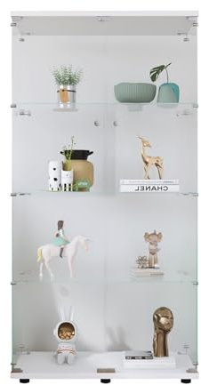 NLDGR Vitrine,164x81x37cm, Modern Glasvitrine mit 4 Regalen, 2 Türen Glas Vitrine Vitrinenschrank, Glasschrank Standvitrine aus Gehärtetes Glas und Holz, für Wohnzimmer