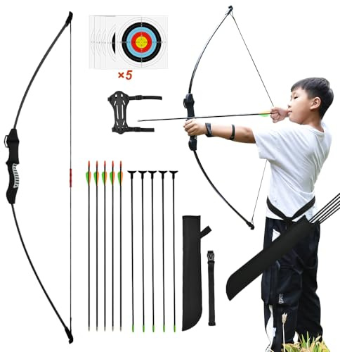 Runzkzy Båge och Pil för Tonåringar Nybörjare Bågskytte Set för Ungdomar Båge och Pil Skjutövning Compound Bow för Barn Bakgård och Utomhus Bågskytteträning Mellanstadiepojke Gåvor