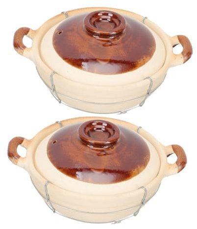 LIFKOME Olla De Barro China Con Asa Pequeña 0,5l, Cazuela De Barro Para Cocinar Arroz y Guisos, Resistente Al Calor, Utensilios De Cocina Para Uso Doméstico y Estofados, Juego 2 Piezas