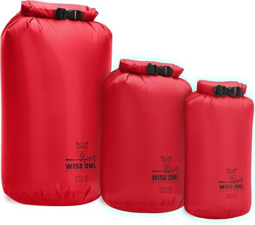 Miloll 3 Stück Dry Bag Tasche,5L/10L / 20L, wasserdichter Beutel Rucksack wasserdichte Aufbewahrungsbeutel, Trockentaschen für Kajakfahren, perfekt für Wassersport, Angeln, Campen, Surfen (Rot)