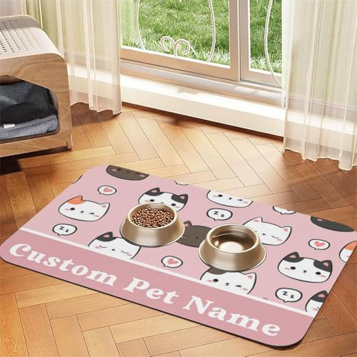 ZYHJJ Tapis de Nourriture pour Chien Personnalisé,Set de Table Personnalisé pour Animal Domestique,Set de Table pour Bol d'eau,pour Chien et Chat avec Photo,et Nom Antidérapant,et Imperméable