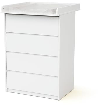 Webaby - Wickelkommode mit 4 Schubladen und Wickeltisch aus Holz, 70 cm UNO - Weiß