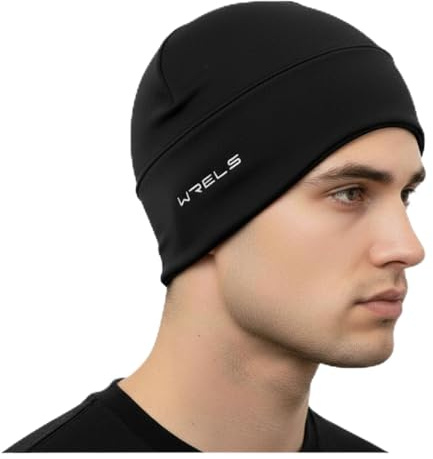 WRELS Warme Laufmütze Herren Damen mit Verlängertem Ohrenschutz,Winddichte Leichte Sportmütze aus Fleece für Winterlauf, Jogging,Outdoor-Sport, Schwarz-Herren