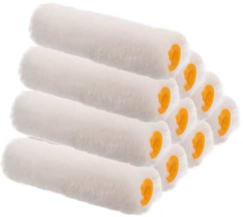 Rodillo de Pintura Mini de Algodón Blanco 4 Pulgadas 10 Piezas | Cabezales Pequeños para Bastidor, Repuestos Hilo de Algodón y Plástico, para Pintura Doméstica y Decoración