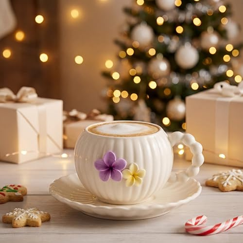 OHAANYY Taza de Café de Cerámica 250ml con Asa, Taza para Mocca Cappuccino & Diseño Mármol, Taza de Oficina Apta Lavavajillas para Café, Té, Regalo para Mujeres Hombres