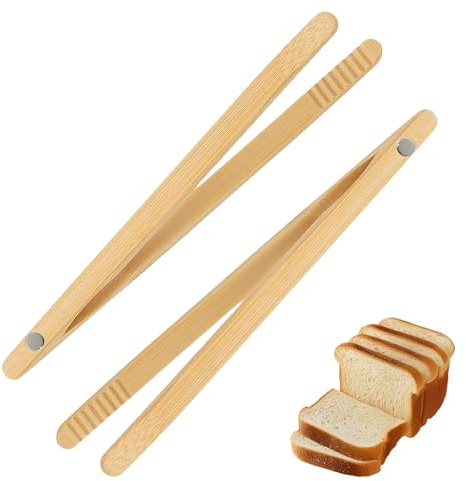 Magnetic Classic Bamboo Toast Tong & ToasterTong - Wooden-Tongs Wood Cooking Tong, Ideal for Toaster, Fruits Bread & Pickles Kitchen Utensil for Cheese Bacon Muffin Fruits Bread (18cm Long | Set of 2)