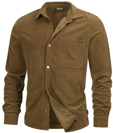 Indicode INNemoto - Camisa de pana con botones y cuello Kent | Camisa de hombre de manga larga para hombre, teak, L
