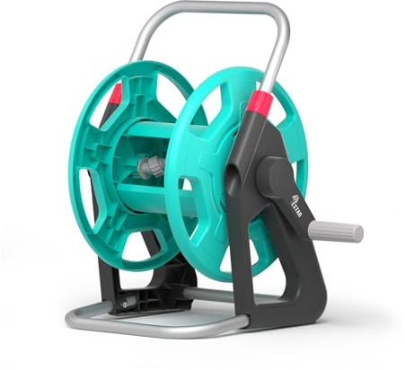 YESTAR - Carrete de manguera de riego para manguera de riego de 21 a 25 m (1/2 pulgadas), con conexión en ángulo, poco espacio y fácilmente desmontable, para riego del jardín