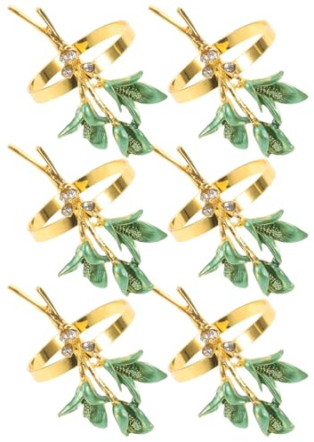 TOYANDONA 6 Servilleteros de Lirio Verde y Dorado Metal Anillos para Servilletas de San Valentín Bodas y Fiestas Decoración de Mesa para Primavera y Verano