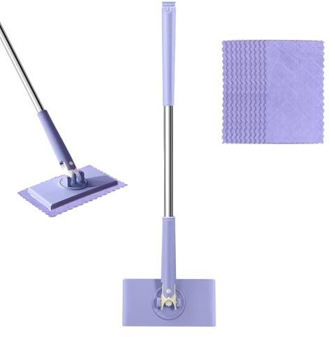 Snap Grip Mini Mop Lazy Mop with 360°Rotating Head & 10 Reusable Cloths Automatic Cloth Changing Wet/Dry for Floor Wall Kitchen Bathroom