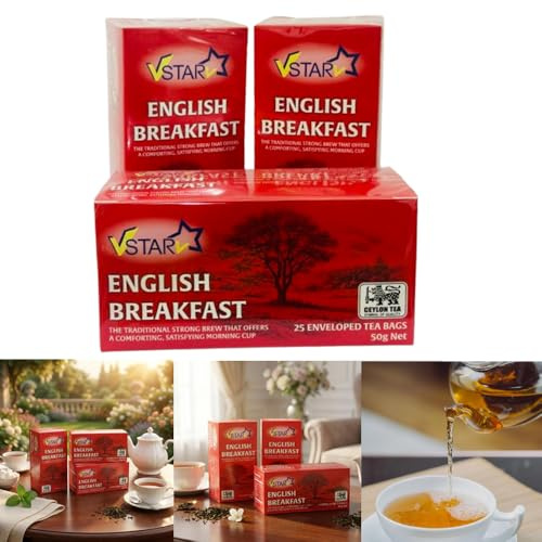 Ceylon English Breakfast Tea Bags - 25 x 2g per Pack – Premium Sri Lankan Black Tea, Rich Full-Bodied Flavor - Perfect for Morning or Afternoon Tea (3 x Boxes)