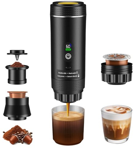 GJCrafts Cafetera Portatil, Cafetera Multicapsulas y Molido, Carga Rápida USB-C, Maquina de Cafe Ideal para Acampadas, Senderismo, Viajes y Autocaravanas (Negro)