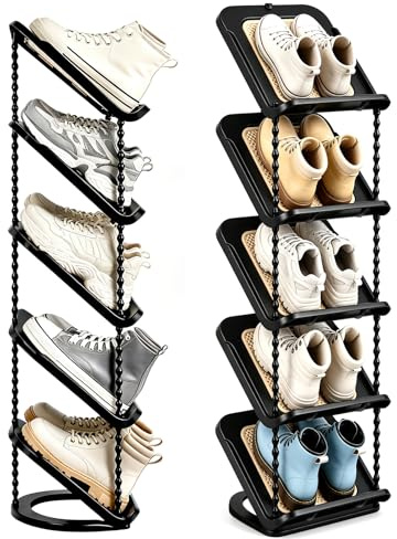 2 Stück Platzsparend Schuhregal Schmal mit 45°-Schrägablage 5 Ebenen | Schuhaufbewahrung für Enge Räume, Organizer für Alle Schuhe & Stiefel, Hoch Schuh Regal, Schräg Schuhablage, Ecken, Flur