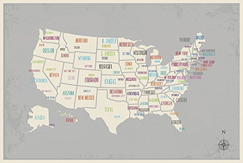 USA Wall Map Kunstdruck, Kid 's USA Karte, Kinder Room Decor, Geschlecht neutral Decor, Reisen Kinderzimmer Decor, United States Of America Map, Hauptstadt Städte 24x36