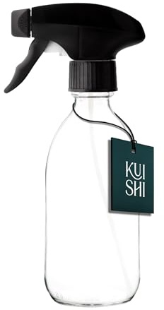Kuishi Glass Spray Bottle - 300ml Pack of 1 Refillable Spray Bottle for Cleaning, Plants & Hair, with Black Plastic Trigger, Clear BPA-Free Water Spray Bottle for Gardening & Essential Oils