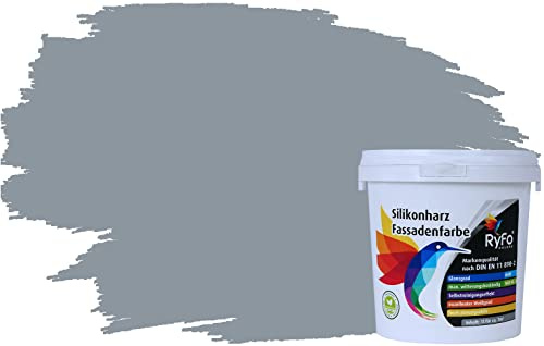 RyFo Colors Silikonharz Fassadenfarbe Lotuseffekt Trend Silbergrau 1l - bunte Fassadenfarbe, weitere Grau Farbtöne und Größen erhältlich, Deckkraft Klasse 1