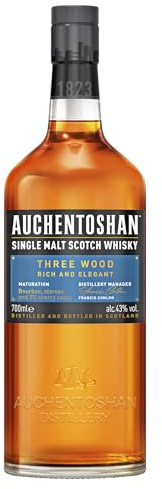 AUCHENTOSHAN Three Wood | Scotch | Lowland | Single Malt Whisky | Rich and Fruity | Olorosso and Pedro Ximenez Sherry Oak Cask Matured | 43 Percent ABV |70 cl