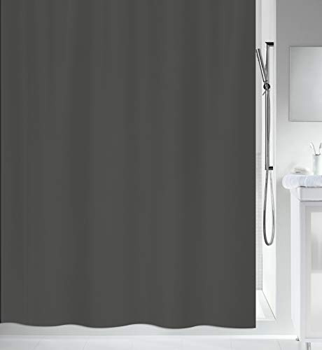 Spirella Schimmel Duschvorhang-Anti-Bakteriell, waschbar, wasserdicht-Polyester, „Primo “ 180x180cm Anthrazit, Grey, 180 x 180 cm