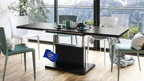Mazzoni Aston Couchtisch ausziehbar höhenverstellbar 120/200cm in Schwarz matt modern vielseitig Wohnzimmertisch Esstisch Beistelltisch Sofatisch platzsparend hochwertig Wohnzimmer