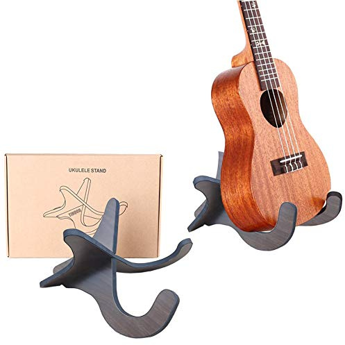 TIHOOD Wooden Ukelele Stand Holder Musical Instrument Stand Concert Portable Wood Stand for Small Guitar, Violin, Banjo (Dark Brown)