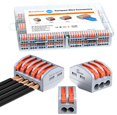 FIDECO Electrical Connector Blocks, 60 Pack Wire Connectors, Conductor Wire Clamp Terminal Block with Levers for Solid, Stranded, and Flexible Wire Cables