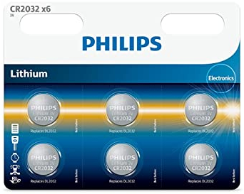 PHILIPS Lithium-Knopfzellen (CR2032, DL2032), 3,0 V, 210 mAh, 6 Stück
