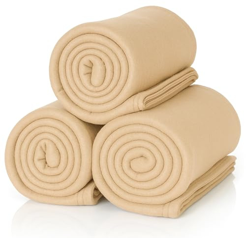 ALCLEAR 3 Stück Oeko Tex Fleecedecken, Farbe: Sand, tolle Größe 130x160 cm, über 200 g/m2, Sofadecke Couchdecke Wohndecke, Picknickdecke Sofaüberwurf Decke