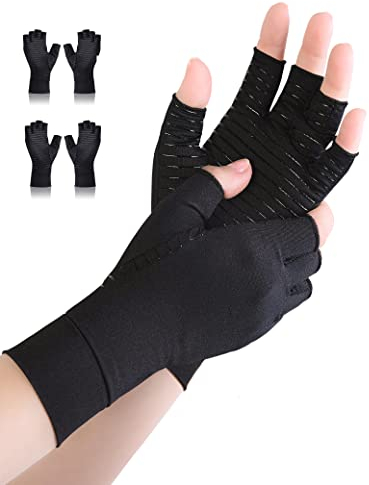 AovYoo 2 Paia Guanti Artrite Rame Senza Dita Artrosi Reumatoide Guanti Compressione Gaming Terapia Mani Sindrome Raynaud Guanti per Computer Antiartrite（L