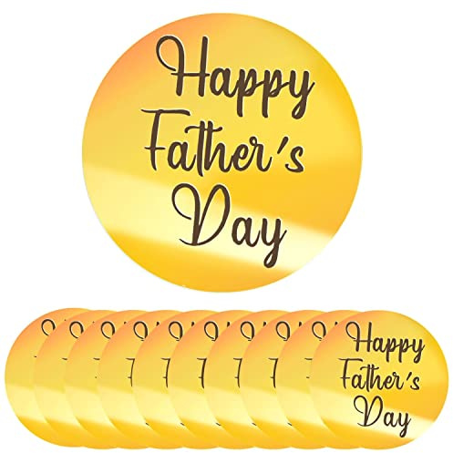 Keepaty Cupcake-Topper Happy Father's Day, rund, spiegelnd, graviert, Cupcake-Dekorationen für Geburtstagsparty (Gold), 10 Stück