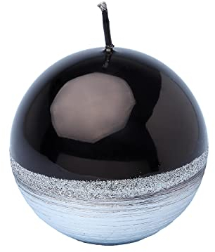 G Decor Silberfarbene schwarze zweifarbige Glitzer-Glas-Effekt, reflektierend, einfarbig, glänzend, Stumpenkerzen, Jahrestag, neues Zuhause (schwarze Kugel)