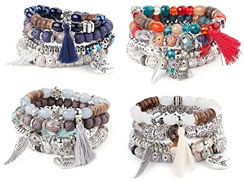 KALVICA Boho Multilayer Bead Armbänder für Frauen Männer Stretch Stapelbare Armband Set Mehrschichtiges Armband Bunte Perlen für Frauen Stressabbau