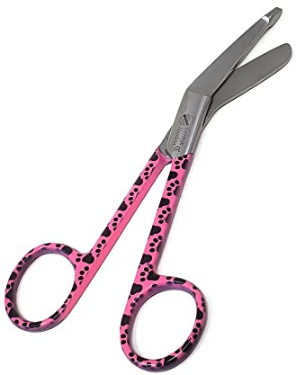 Lister Bandage Scissors 5.5 Nurse Vet Tech Gift - Made of Stainless Steel - First Aid, Used For Cutting Gauze, Tape, Clothing Bandages, Adhesive Removal in Half Patterned Designs (Pink Paws)