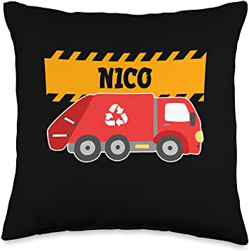 Waste Collector Dump Trash Recycling Lover Nico Trash Kids Collector Ecologist Garbage Truck Throw Pillow, 16x16, Multicolor