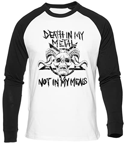 Veganer Metalhead Unisex Weißes Baseball-T-Shirt Schwarz Langarm