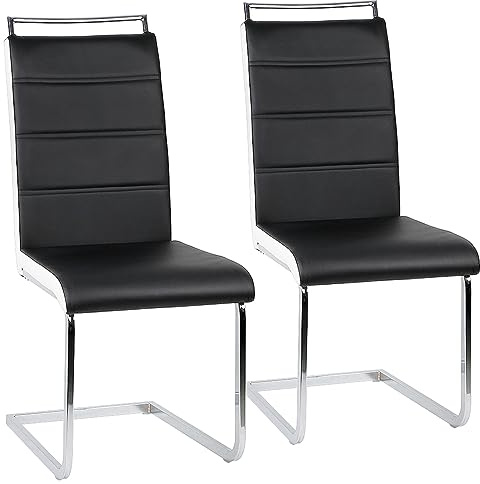 homewell Esszimmerstühle 2er Set, Ergonomisch Sitz U-Form Esszimmerstuhl Schwingstuhl Freischwinger, PU Leder Gepolsterte Küchenstuhl und Edelstahlbeine (Schwarz und Weiß, 2)