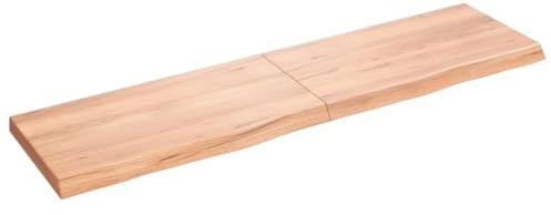 vidaXL Waschtischplatte, Tischplatte für Badezimmer, Massivholzplatte mit Naturkante, Holzplatte Arbeitsplatte Bad Waschtischkonsole Platte, Hellbraun Massivholz Behandelt