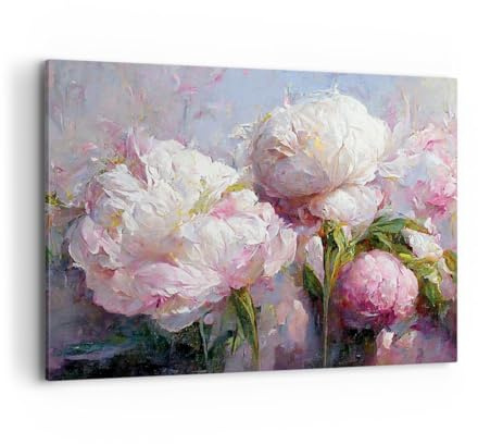 ARTTOR Leinwandbild 100x70cm Wandbild Botanik Blumen - 5975 | Pfingstrosen Klassizismus Groß Wanddekoration Wohnzimmer Schlafzimmer Wanddeko Wand Kunstdruck Wandkunst Wall Decor ARTTOR